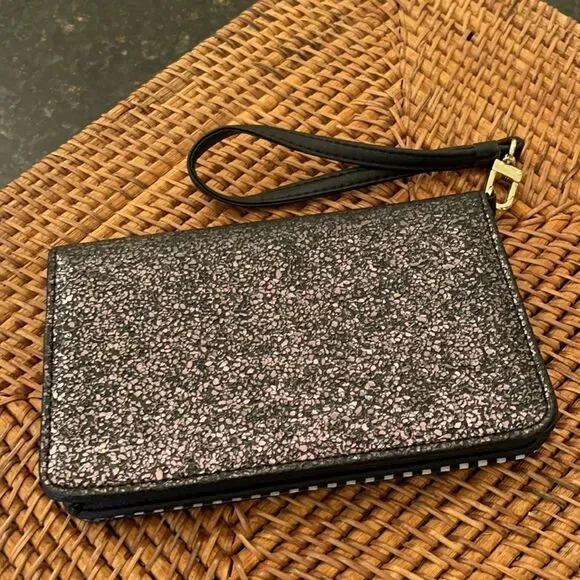 *Luv Betsey* Johnson Black Glitter Sparkle Wristlet LN - Picture 4 of 9